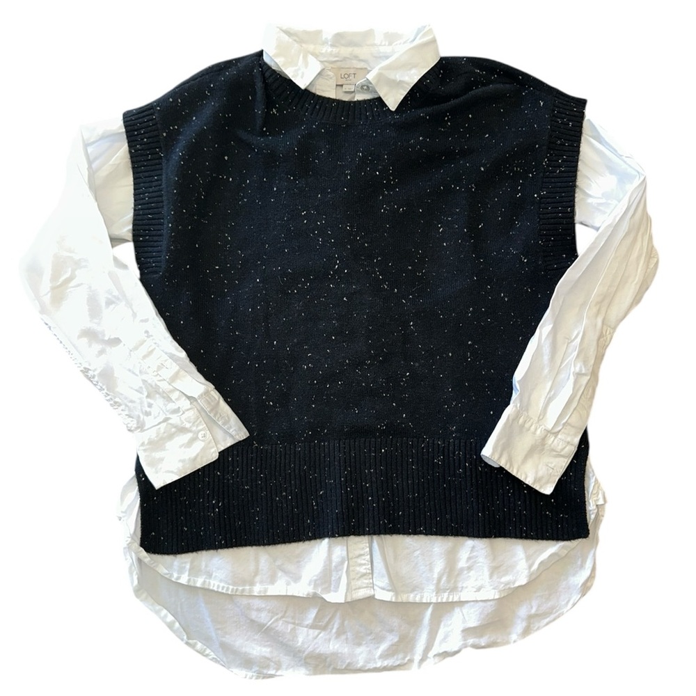 Loft Button Down Long Sleeve Shirt with Over Sweater Vest